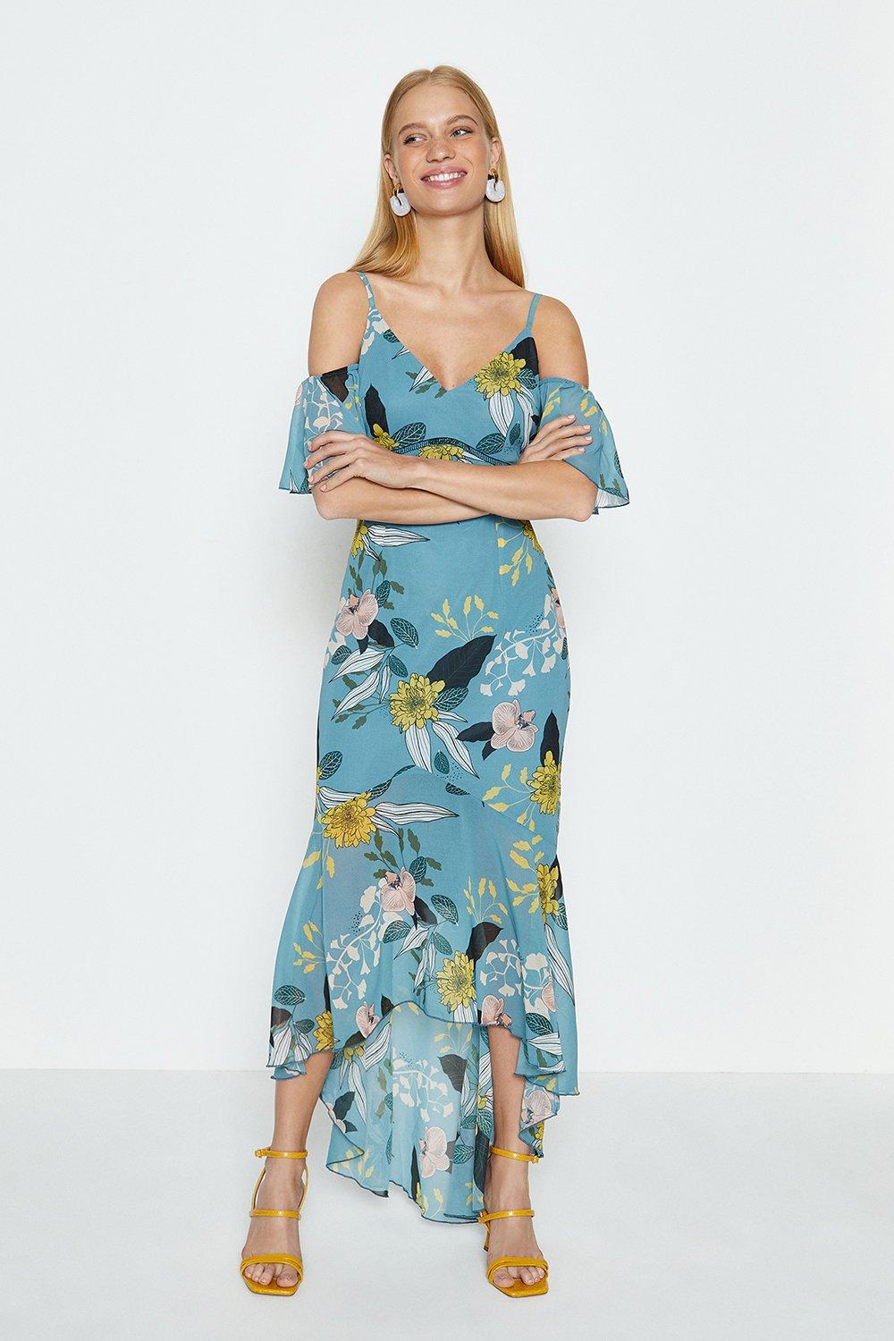 Floral Print Cold Shoulder Maxi Dress ...